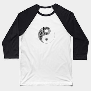 Yin Yang Silhouette Shape Text Word Cloud Baseball T-Shirt